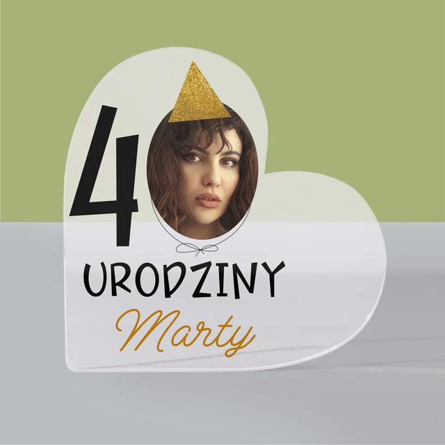 Zdjęcie I Podpis: 40 Urodziny Czapeczka - Blok Akrylowy Serce