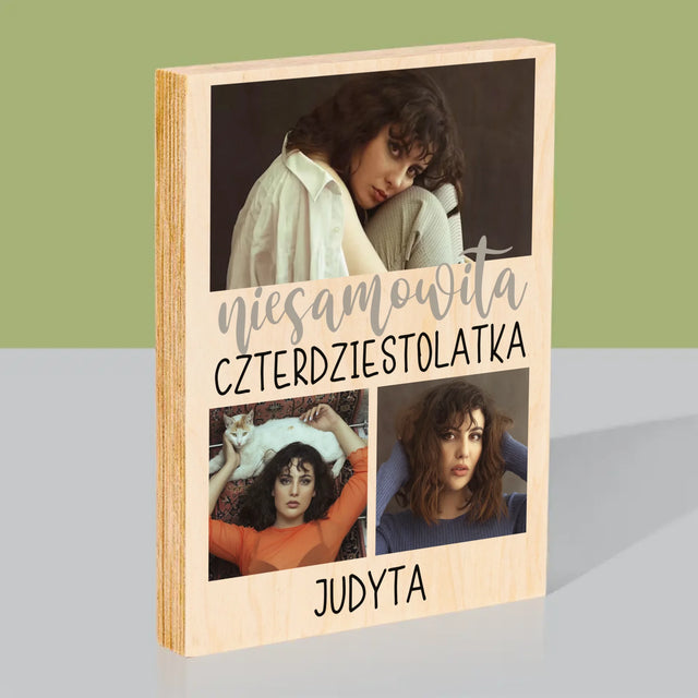 Fotokolaż: Niesamowita Czterdziestolatka - Wydruk Na Drewnie
