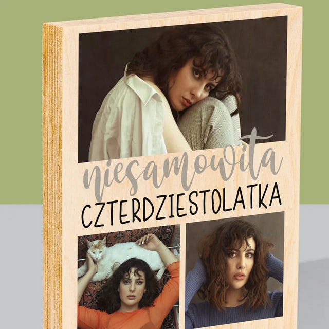 Fotokolaż: Niesamowita Czterdziestolatka - Wydruk Na Drewnie