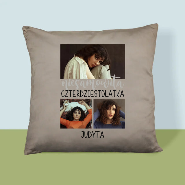 Fotokolaż: Niesamowita Czterdziestolatka - Poduszka z Nadrukiem