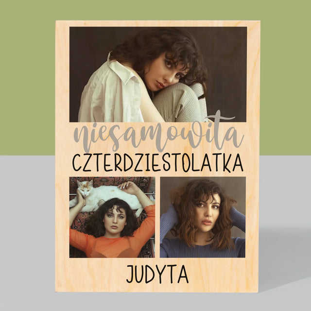 Fotokolaż: Niesamowita Czterdziestolatka - Wydruk Na Drewnie