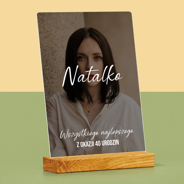 Zdjęcie I Podpis: 40 Urodziny Wszystkiego Najlepszego - Wydruk Na Szkle Akrylowym