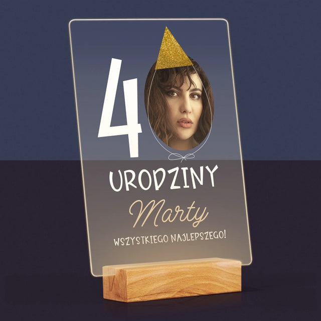 Zdjęcie I Podpis: 40 Urodziny Czapeczka - Wydruk Na Szkle Akrylowym