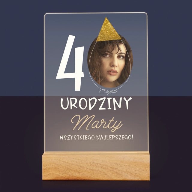 Zdjęcie I Podpis: 40 Urodziny Czapeczka - Wydruk Na Szkle Akrylowym