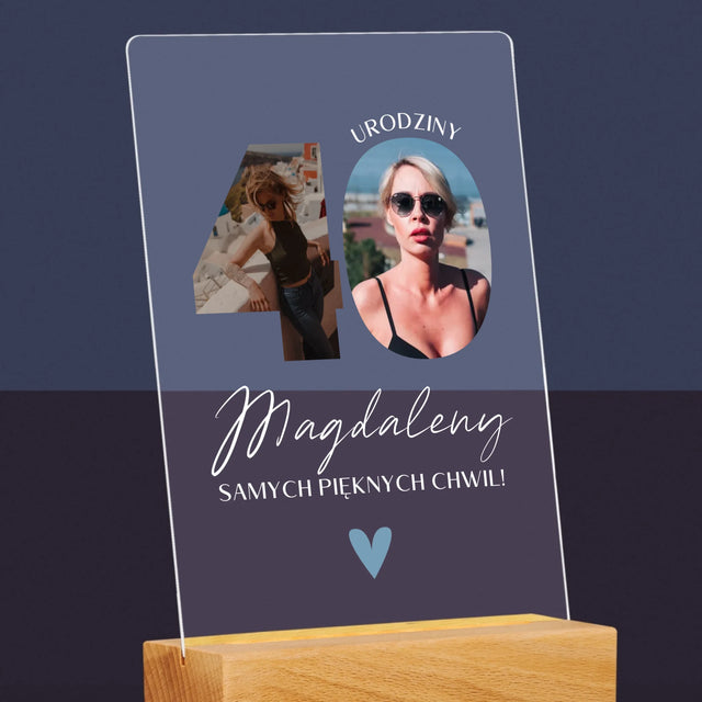 Słowo Ze Zdjęć: 40 Urodziny Piękne Chwile - Wydruk Na Szkle Akrylowym