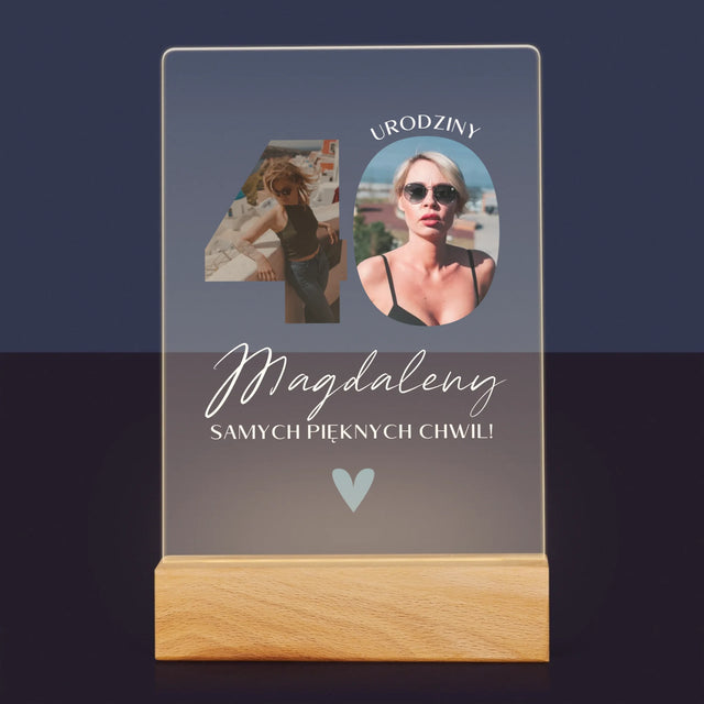 Słowo Ze Zdjęć: 40 Urodziny Piękne Chwile - Wydruk Na Szkle Akrylowym