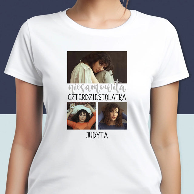 Fotokolaż: Niesamowita Czterdziestolatka - Koszulka Damska z Nadrukiem