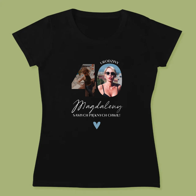 Słowo Ze Zdjęć: 40 Urodziny Piękne Chwile - Koszulka Damska z Nadrukiem