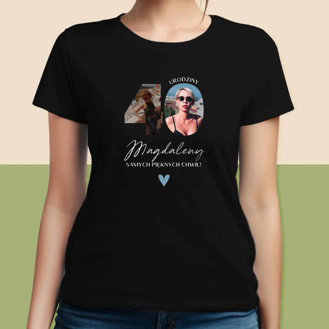 Słowo Ze Zdjęć: 40 Urodziny Piękne Chwile - Koszulka Damska z Nadrukiem
