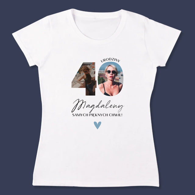 Słowo Ze Zdjęć: 40 Urodziny Piękne Chwile - Koszulka Damska z Nadrukiem