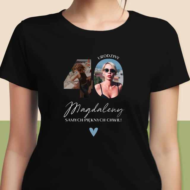 Słowo Ze Zdjęć: 40 Urodziny Piękne Chwile - Koszulka Damska z Nadrukiem