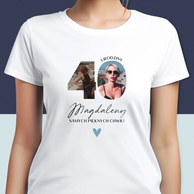 Słowo Ze Zdjęć: 40 Urodziny Piękne Chwile - Koszulka Damska z Nadrukiem
