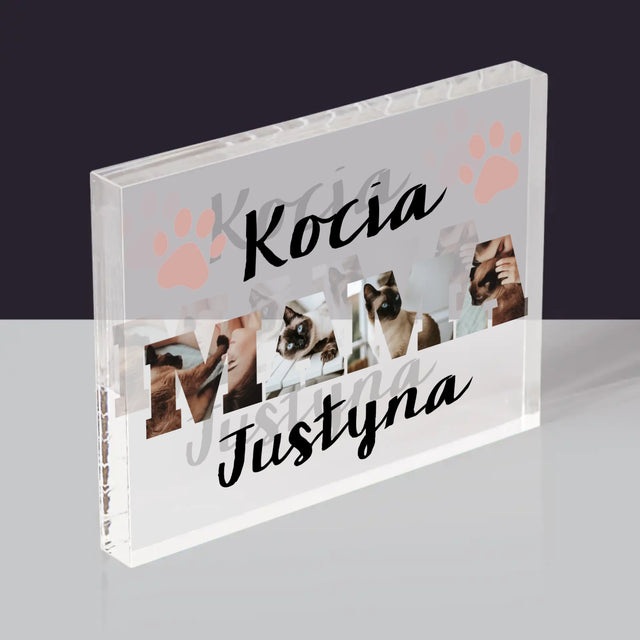 Słowo Ze Zdjęć: Kocia Mama - Blok Akrylowy z Nadrukiem
