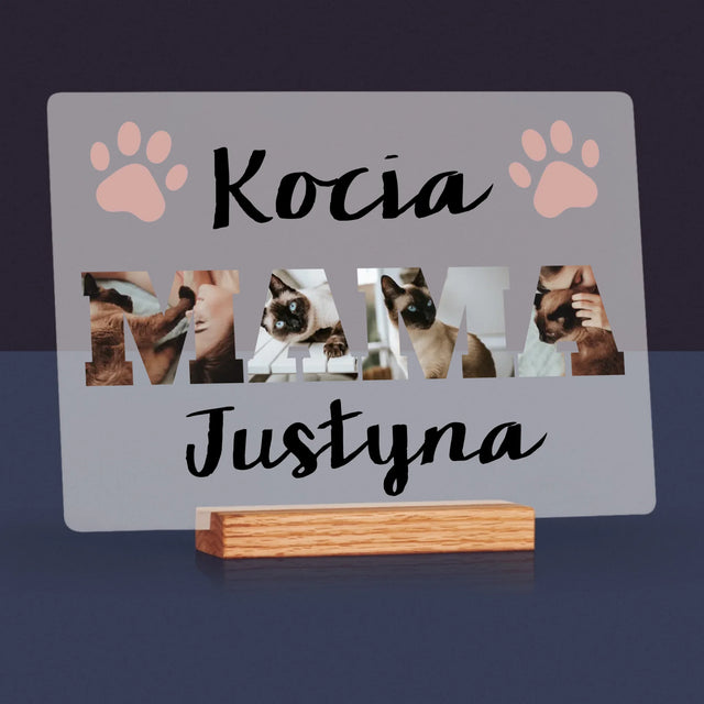 Słowo Ze Zdjęć: Kocia Mama - Wydruk Na Szkle Akrylowym