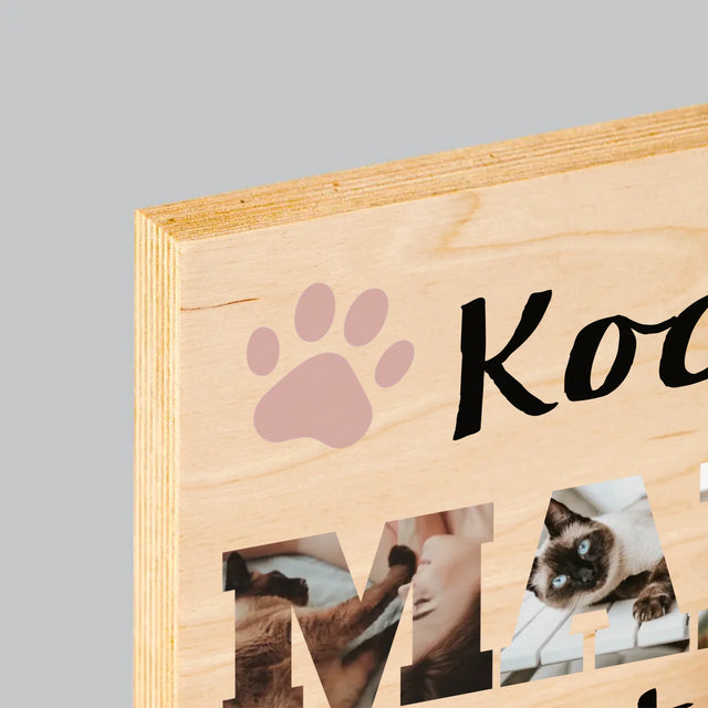 Słowo Ze Zdjęć: Kocia Mama - Wydruk Na Drewnie