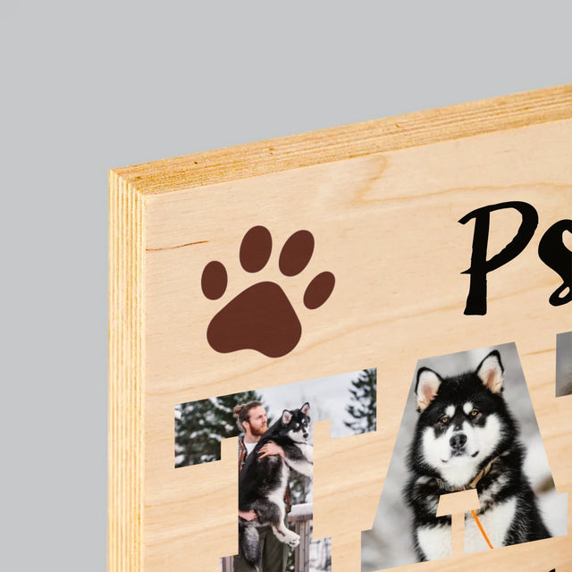 Słowo Ze Zdjęć: Psi Tata - Wydruk Na Drewnie