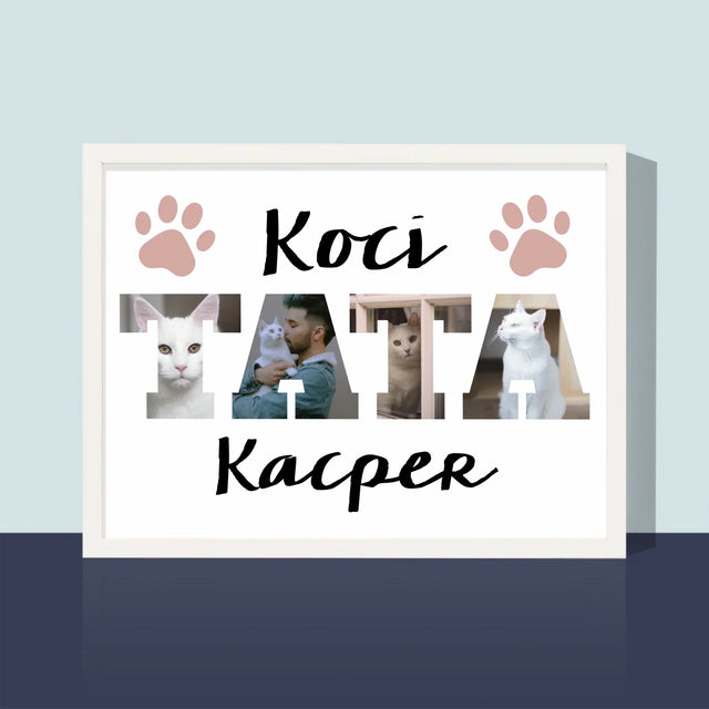 Słowo Ze Zdjęć: Koci Tata - Wydruk Obramowany