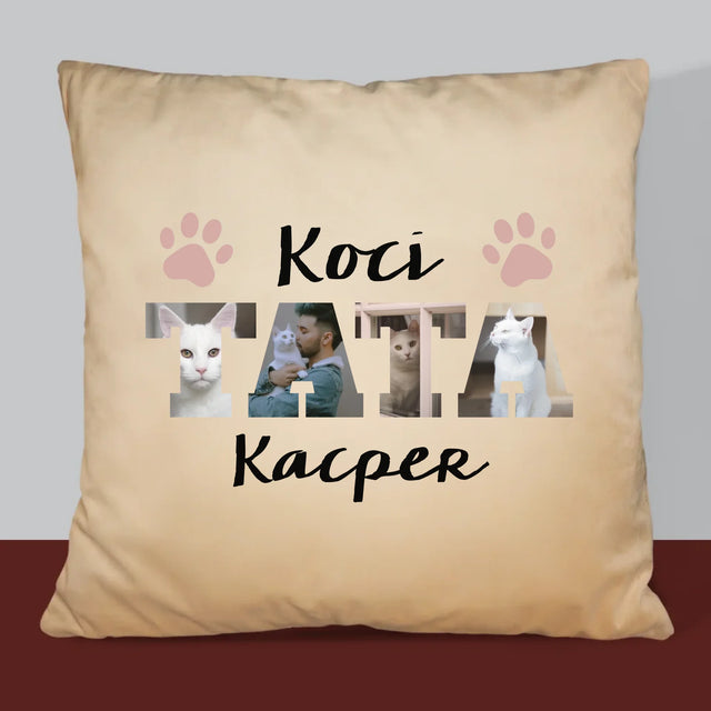 Słowo Ze Zdjęć: Koci Tata - Poduszka z Nadrukiem