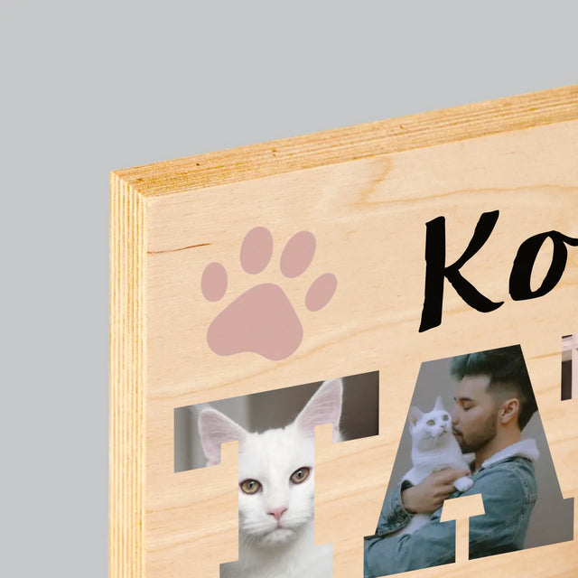 Słowo Ze Zdjęć: Koci Tata - Wydruk Na Drewnie