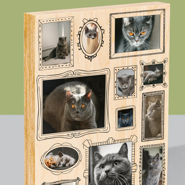 Fotokolaż: Ściana Galerii z Pupilem - Wydruk Na Drewnie