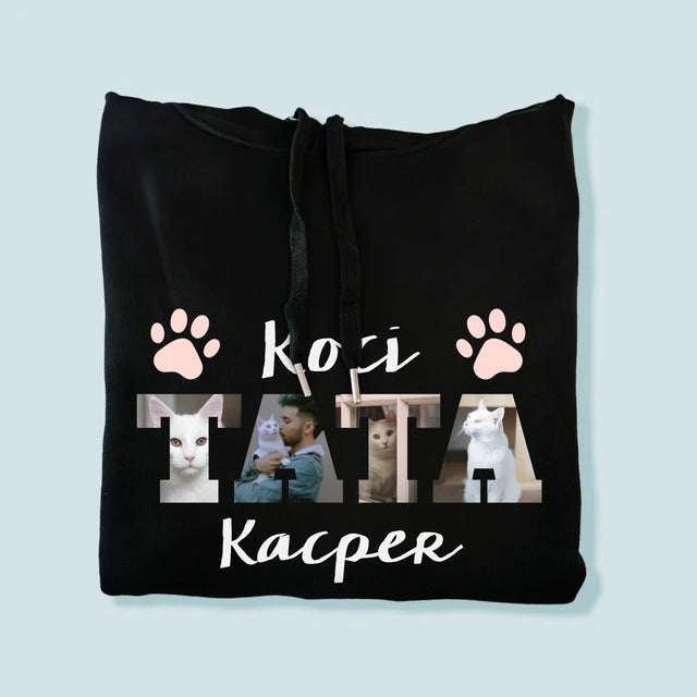 Słowo Ze Zdjęć: Koci Tata - Bluza Męska z Kapturem