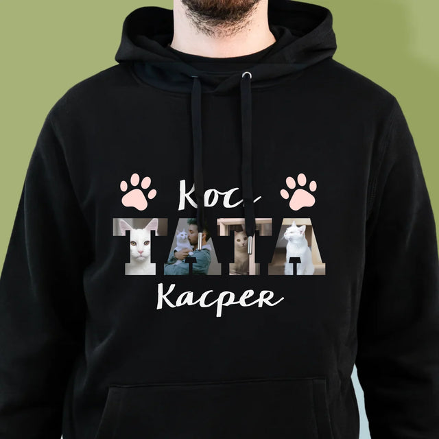 Słowo Ze Zdjęć: Koci Tata - Bluza Męska z Kapturem