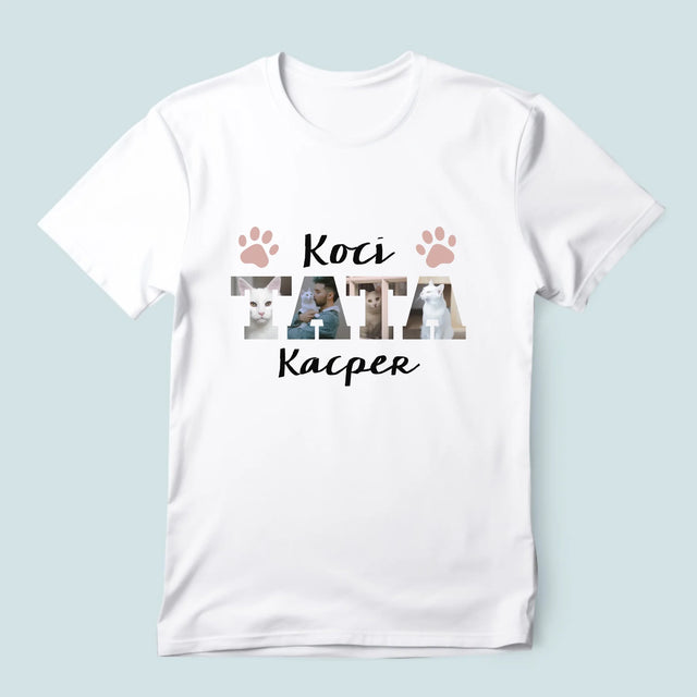 Słowo Ze Zdjęć: Koci Tata - Koszulka Męska z Nadrukiem