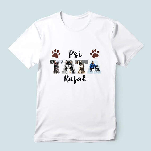 Słowo Ze Zdjęć: Psi Tata - Koszulka Męska z Nadrukiem