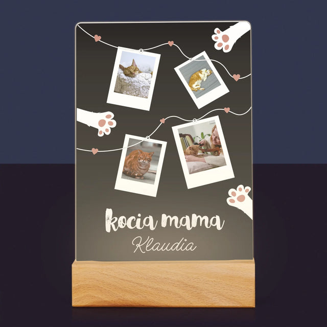 Fotokolaż: Kocia Mama Polaroidy - Wydruk Na Szkle Akrylowym