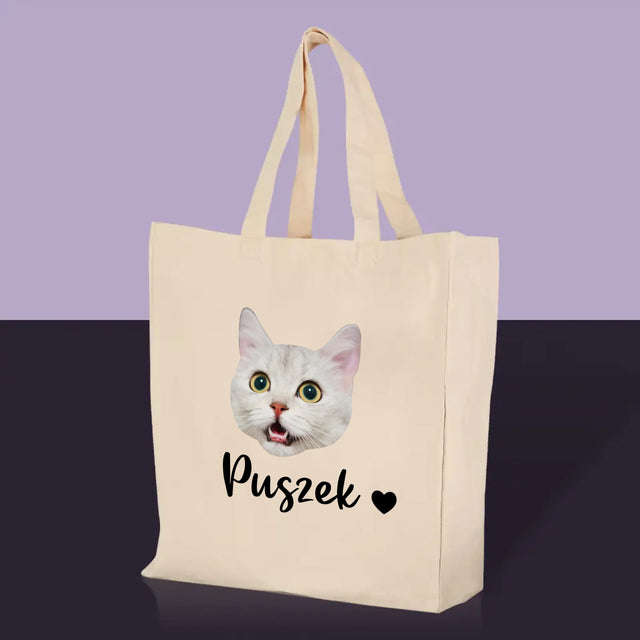 Twoja Postać: Głowa Twojego Kotka - Torba Płócienna z Nadrukiem