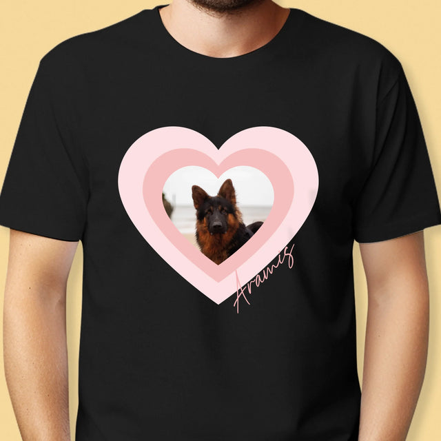 Zdjęcie i Podpis: Zdjęcie Pupila w Sercu - Koszulka Męska z Nadrukiem