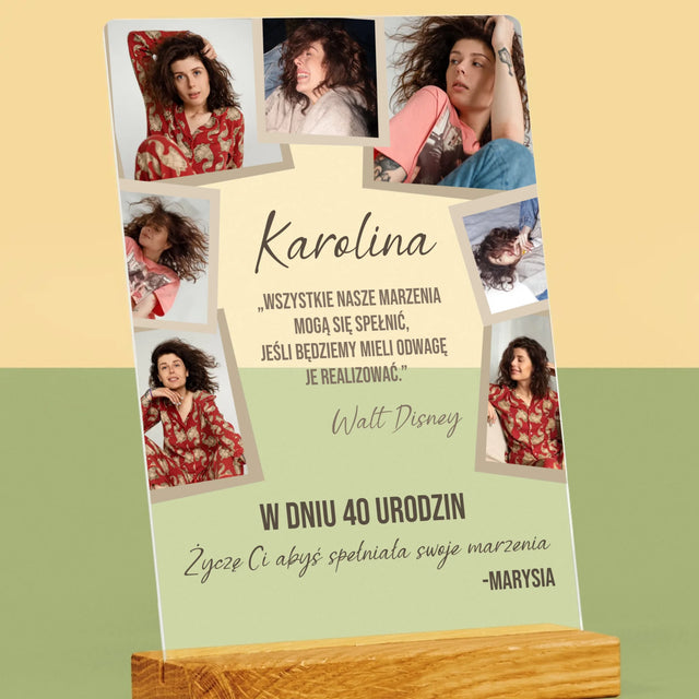 Fotokolaż: 40 Urodziny Spełniaj Marzenia - Wydruk Na Szkle Akrylowym