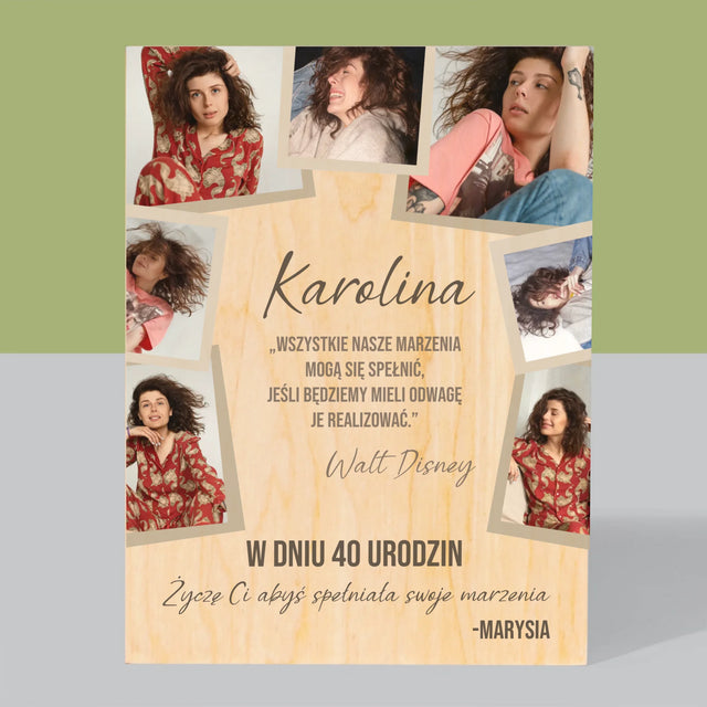 Fotokolaż: 40 Urodziny Spełniaj Marzenia - Wydruk Na Drewnie