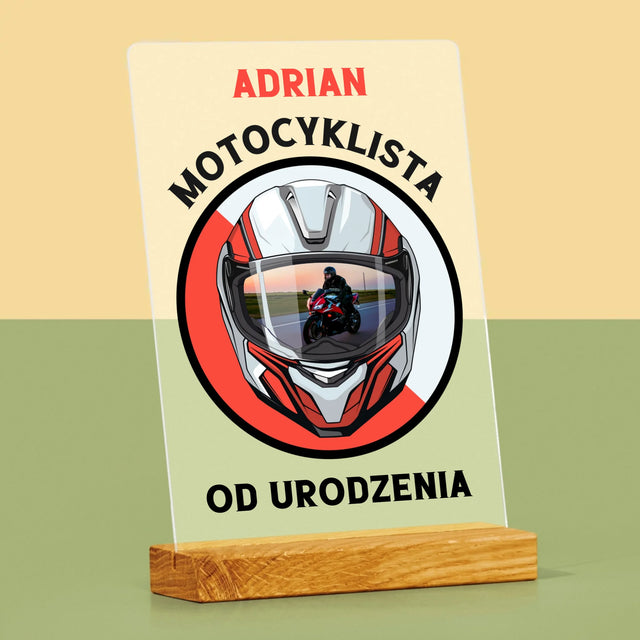 Zdjęcie I Podpis: Motocyklista Od Urodzenia - Wydruk Na Szkle Akrylowym