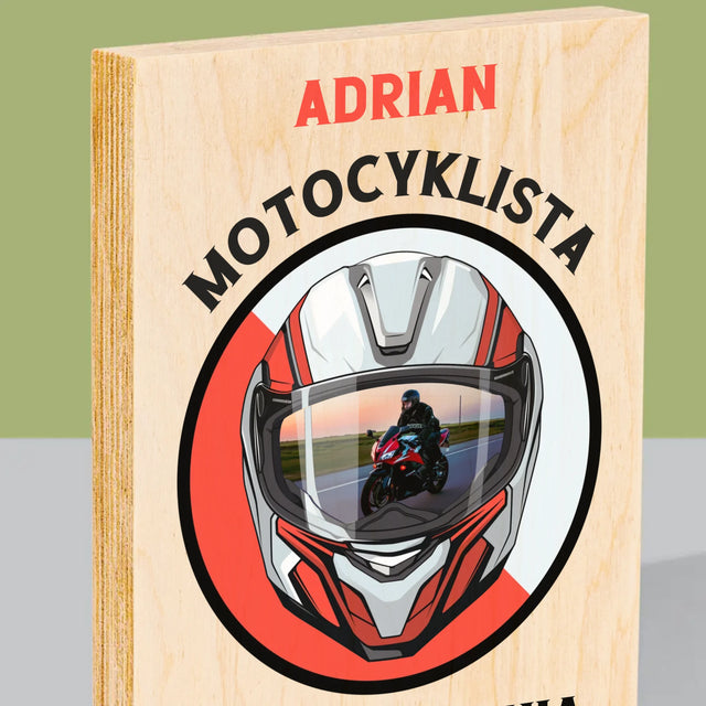 Zdjęcie I Podpis: Motocyklista Od Urodzenia - Wydruk Na Drewnie