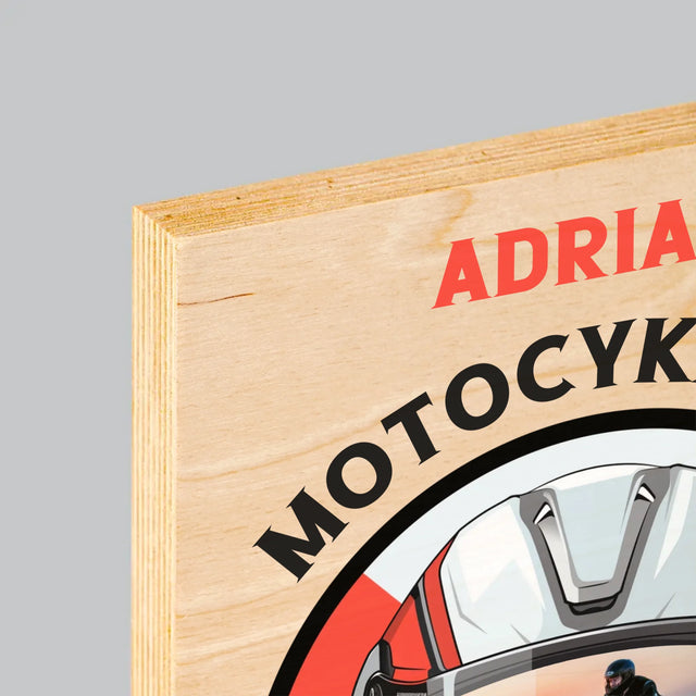 Zdjęcie I Podpis: Motocyklista Od Urodzenia - Wydruk Na Drewnie