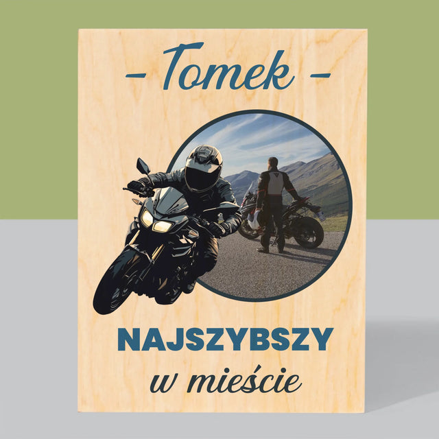 Zdjęcie I Podpis: Najszybszy W Mieście - Wydruk Na Drewnie