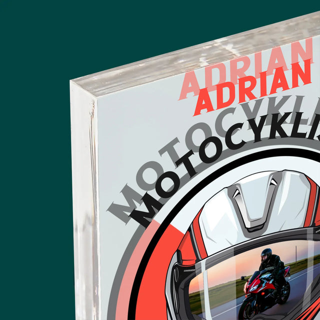 Zdjęcie I Podpis: Motocyklista Od Urodzenia - Blok Akrylowy z Nadrukiem