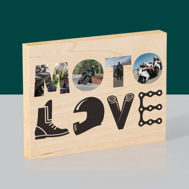 Słowo Ze Zdjęć: Motolove - Wydruk Na Drewnie