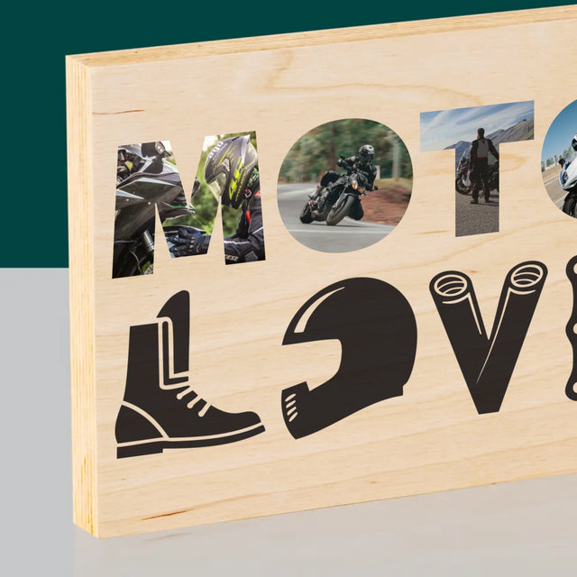 Słowo Ze Zdjęć: Motolove - Wydruk Na Drewnie