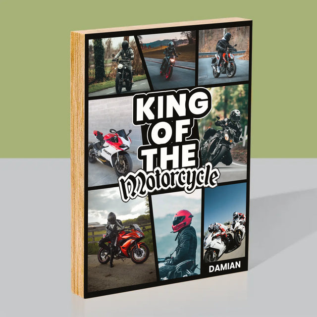 Fotokolaż: King Of The Motorcycle - Wydruk Na Drewnie