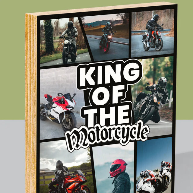 Fotokolaż: King Of The Motorcycle - Wydruk Na Drewnie