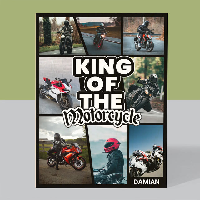 Fotokolaż: King Of The Motorcycle - Wydruk Na Drewnie