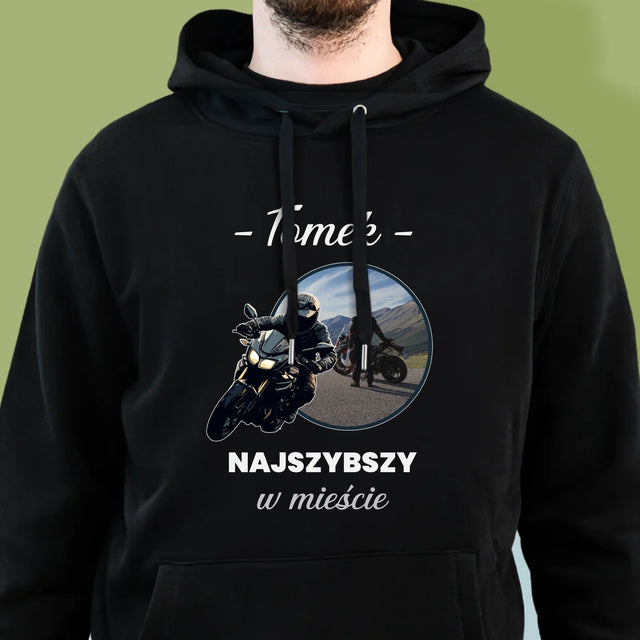 Zdjęcie I Podpis: Najszybszy W Mieście - Bluza Męska Z Kapturem