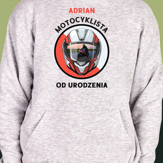 Zdjęcie I Podpis: Motocyklista Od Urodzenia - Bluza Męska Z Kapturem