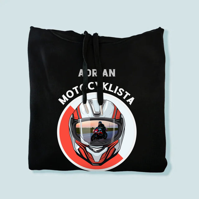 Zdjęcie I Podpis: Motocyklista Od Urodzenia - Bluza Męska Z Kapturem