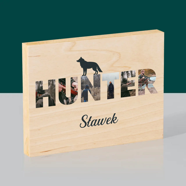 Słowo Ze Zdjęć: Hunter - Wydruk Na Drewnie