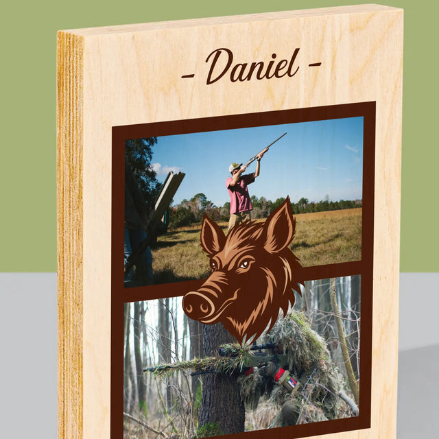 Fotokolaż: Pogromca Dzików - Wydruk Na Drewnie