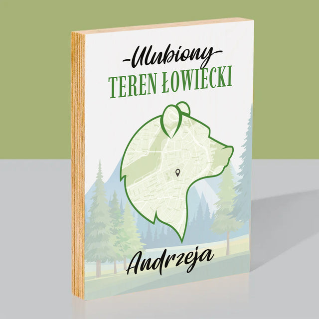 Mapa Miasta: Ulubiony Teren Łowiecki - Wydruk Na Drewnie