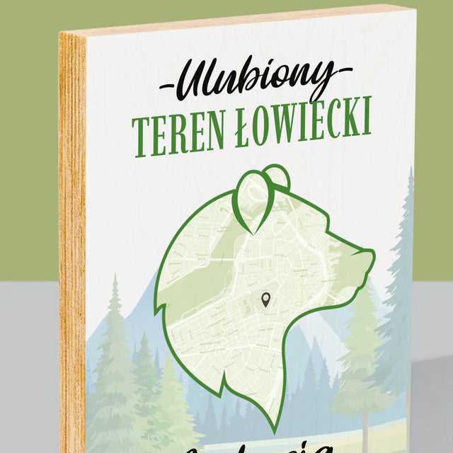 Mapa Miasta: Ulubiony Teren Łowiecki - Wydruk Na Drewnie